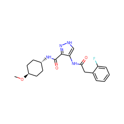 CO[C@H]1CC[C@H](NC(=O)c2n[nH]cc2NC(=O)Cc2ccccc2F)CC1 ZINC000299820868