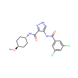 CO[C@H]1CC[C@H](NC(=O)c2n[nH]cc2NC(=O)c2cc(Cl)cc(Cl)c2)CC1 ZINC000299819707