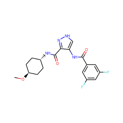 CO[C@H]1CC[C@H](NC(=O)c2n[nH]cc2NC(=O)c2cc(F)cc(F)c2)CC1 ZINC000299825458