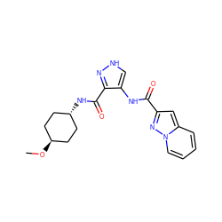 CO[C@H]1CC[C@H](NC(=O)c2n[nH]cc2NC(=O)c2cc3ccccn3n2)CC1 ZINC000299820582