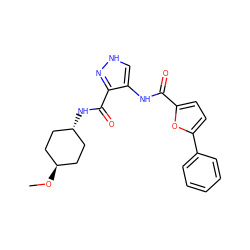 CO[C@H]1CC[C@H](NC(=O)c2n[nH]cc2NC(=O)c2ccc(-c3ccccc3)o2)CC1 ZINC000299819735