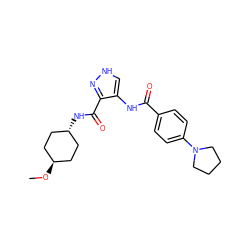 CO[C@H]1CC[C@H](NC(=O)c2n[nH]cc2NC(=O)c2ccc(N3CCCC3)cc2)CC1 ZINC000299819897