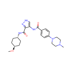 CO[C@H]1CC[C@H](NC(=O)c2n[nH]cc2NC(=O)c2ccc(N3CCN(C)CC3)cc2)CC1 ZINC000299824500