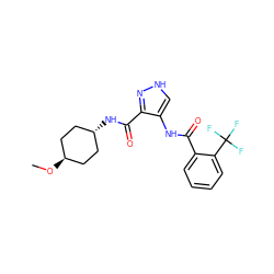 CO[C@H]1CC[C@H](NC(=O)c2n[nH]cc2NC(=O)c2ccccc2C(F)(F)F)CC1 ZINC000299822013