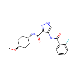 CO[C@H]1CC[C@H](NC(=O)c2n[nH]cc2NC(=O)c2ccccc2F)CC1 ZINC000299822048