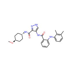 CO[C@H]1CC[C@H](NC(=O)c2n[nH]cc2NC(=O)c2ccccc2Nc2cccc(C)c2C)CC1 ZINC000299822294