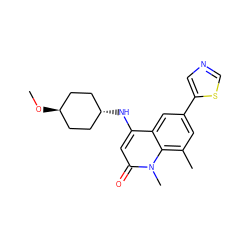 CO[C@H]1CC[C@H](Nc2cc(=O)n(C)c3c(C)cc(-c4cncs4)cc23)CC1 ZINC000299851625