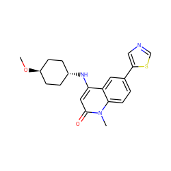 CO[C@H]1CC[C@H](Nc2cc(=O)n(C)c3ccc(-c4cncs4)cc23)CC1 ZINC000299851616