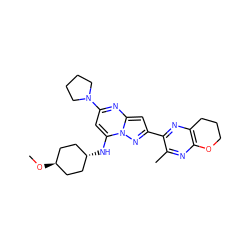 CO[C@H]1CC[C@H](Nc2cc(N3CCCC3)nc3cc(-c4nc5c(nc4C)OCCC5)nn23)CC1 ZINC000261110804