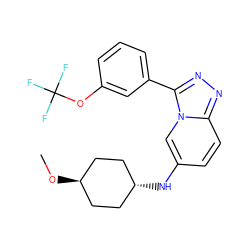 CO[C@H]1CC[C@H](Nc2ccc3nnc(-c4cccc(OC(F)(F)F)c4)n3c2)CC1 ZINC001772573335