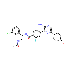 CO[C@H]1CC[C@H](c2cnc(N)c(-c3ccc(C(=O)N[C@H](CNC(C)=O)c4cccc(Cl)c4)c(F)c3)n2)CC1 ZINC001772579560