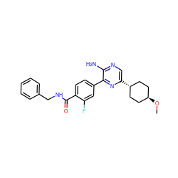 CO[C@H]1CC[C@H](c2cnc(N)c(-c3ccc(C(=O)NCc4ccccc4)c(F)c3)n2)CC1 ZINC001772657250