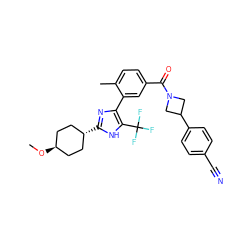 CO[C@H]1CC[C@H](c2nc(-c3cc(C(=O)N4CC(c5ccc(C#N)cc5)C4)ccc3C)c(C(F)(F)F)[nH]2)CC1 ZINC001772603379