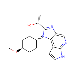 CO[C@H]1CC[C@H](n2c([C@@H](C)O)nc3cnc4[nH]ccc4c32)CC1 ZINC000261187333