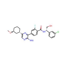 CO[C@H]1CCC[C@H](c2cnc(N)c(-c3ccc(C(=O)N[C@H](CO)c4cccc(Cl)c4)c(F)c3)n2)C1 ZINC001772645148