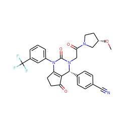 CO[C@H]1CCN(C(=O)CN2C(=O)N(c3cccc(C(F)(F)F)c3)C3=C(C(=O)CC3)[C@H]2c2ccc(C#N)cc2)C1 ZINC001772643970