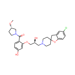 CO[C@H]1CCN(C(=O)c2ccc(O)cc2OC[C@@H](O)CN2CCC3(CC2)Cc2cc(Cl)ccc2O3)C1 ZINC000036419464