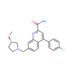 CO[C@H]1CCN(Cc2ccc3c(-c4ccc(F)cc4)cc(C(N)=O)nc3c2)C1 ZINC001772641211