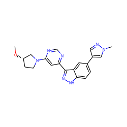 CO[C@H]1CCN(c2cc(-c3n[nH]c4ccc(-c5cnn(C)c5)cc34)ncn2)C1 ZINC000225642076