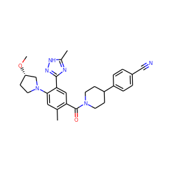 CO[C@H]1CCN(c2cc(C)c(C(=O)N3CCC(c4ccc(C#N)cc4)CC3)cc2-c2n[nH]c(C)n2)C1 ZINC000220782677