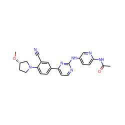 CO[C@H]1CCN(c2ccc(-c3ccnc(Nc4ccc(NC(C)=O)nc4)n3)cc2C#N)C1 ZINC000219376812