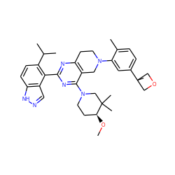 CO[C@H]1CCN(c2nc(-c3c(C(C)C)ccc4[nH]ncc34)nc3c2CN(c2cc(C4(C)COC4)ccc2C)CC3)CC1(C)C ZINC000149139786