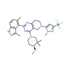 CO[C@H]1CCN(c2nc(-c3c(C)ccc4[nH]nc(C)c34)nc3c2CN(c2cc(C(F)(F)F)nn2C)CC3)CC1(C)C ZINC000149159431