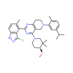 CO[C@H]1CCN(c2nc(-c3c(C)ccc4[nH]nc(Cl)c34)nc3c2CN(c2cc(C(C)C)ccc2C)CC3)CC1(C)C ZINC000147013345