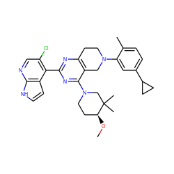 CO[C@H]1CCN(c2nc(-c3c(Cl)cnc4[nH]ccc34)nc3c2CN(c2cc(C4CC4)ccc2C)CC3)CC1(C)C ZINC000149129886