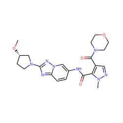 CO[C@H]1CCN(c2nc3ccc(NC(=O)c4c(C(=O)N5CCOCC5)cnn4C)cn3n2)C1 ZINC000204939513