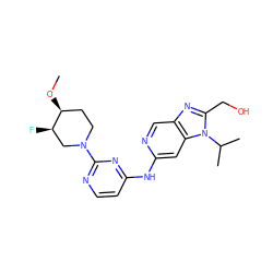 CO[C@H]1CCN(c2nccc(Nc3cc4c(cn3)nc(CO)n4C(C)C)n2)C[C@H]1F ZINC000222772985