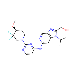 CO[C@H]1CCN(c2nccc(Nc3cc4c(cn3)nc(CO)n4C(C)C)n2)CC1(F)F ZINC000222744258