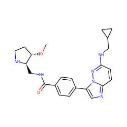 CO[C@H]1CCN[C@@H]1CNC(=O)c1ccc(-c2cnc3ccc(NCC4CC4)nn23)cc1 ZINC000066076778