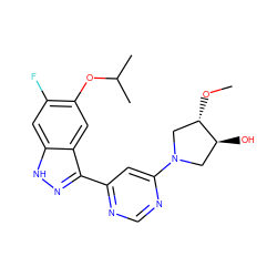 CO[C@H]1CN(c2cc(-c3n[nH]c4cc(F)c(OC(C)C)cc34)ncn2)C[C@@H]1O ZINC000225554552