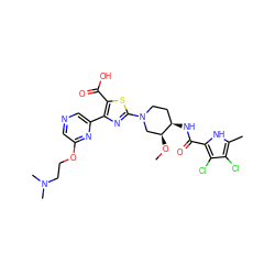 CO[C@H]1CN(c2nc(-c3cncc(OCCN(C)C)n3)c(C(=O)O)s2)CC[C@H]1NC(=O)c1[nH]c(C)c(Cl)c1Cl ZINC000299833962