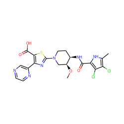 CO[C@H]1CN(c2nc(-c3cnccn3)c(C(=O)O)s2)CC[C@H]1NC(=O)c1[nH]c(C)c(Cl)c1Cl ZINC000059129273