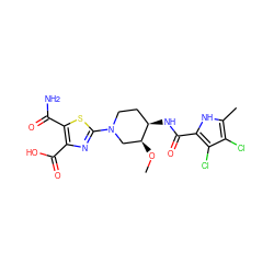 CO[C@H]1CN(c2nc(C(=O)O)c(C(N)=O)s2)CC[C@H]1NC(=O)c1[nH]c(C)c(Cl)c1Cl ZINC000143009266