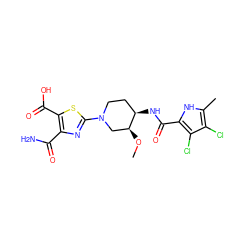 CO[C@H]1CN(c2nc(C(N)=O)c(C(=O)O)s2)CC[C@H]1NC(=O)c1[nH]c(C)c(Cl)c1Cl ZINC000224133512