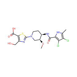 CO[C@H]1CN(c2nc(CO)c(C(=O)O)s2)CC[C@H]1NC(=O)c1[nH]c(C)c(Cl)c1Cl ZINC000204261413