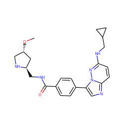 CO[C@H]1CN[C@H](CNC(=O)c2ccc(-c3cnc4ccc(NCC5CC5)nn34)cc2)C1 ZINC000066080209