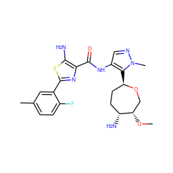 CO[C@H]1CO[C@H](c2c(NC(=O)c3nc(-c4cc(C)ccc4F)sc3N)cnn2C)CC[C@H]1N ZINC000216887982