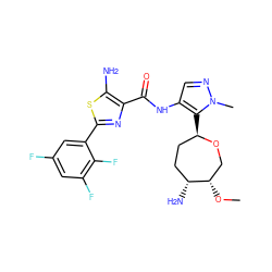 CO[C@H]1CO[C@H](c2c(NC(=O)c3nc(-c4cc(F)cc(F)c4F)sc3N)cnn2C)CC[C@H]1N ZINC000216887924