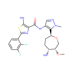 CO[C@H]1CO[C@H](c2c(NC(=O)c3nc(-c4cccc(F)c4F)sc3N)cnn2C)CC[C@H]1N ZINC000216886451