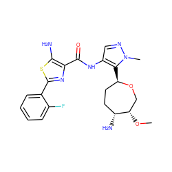 CO[C@H]1CO[C@H](c2c(NC(=O)c3nc(-c4ccccc4F)sc3N)cnn2C)CC[C@H]1N ZINC000221399316