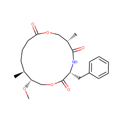 CO[C@H]1COC(=O)[C@@H](Cc2ccccc2)NC(=O)[C@@H](C)COC(=O)CCC[C@@H]1C ZINC000007998235