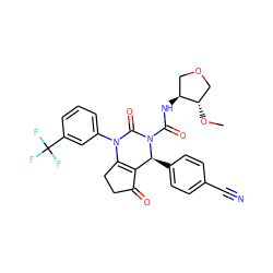 CO[C@H]1COC[C@@H]1NC(=O)N1C(=O)N(c2cccc(C(F)(F)F)c2)C2=C(C(=O)CC2)[C@@H]1c1ccc(C#N)cc1 ZINC001772654671