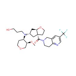 CO[C@H]1COCC[C@H]1N(CCCO)[C@@H]1C[C@H]2OCC[C@@]2(C(=O)N2CCc3ncc(C(F)(F)F)cc3C2)C1 ZINC000169334912