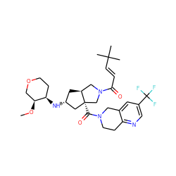 CO[C@H]1COCC[C@H]1N[C@@H]1C[C@H]2CN(C(=O)/C=C/C(C)(C)C)C[C@@]2(C(=O)N2CCc3ncc(C(F)(F)F)cc3C2)C1 ZINC000103263913