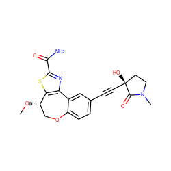 CO[C@H]1COc2ccc(C#C[C@]3(O)CCN(C)C3=O)cc2-c2nc(C(N)=O)sc21 ZINC000219431040