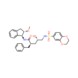 CO[C@H]1Cc2ccccc2[C@@H]1NC(=O)[C@H](Cc1ccccc1)C[C@H](O)CNS(=O)(=O)c1ccc2c(c1)OCCO2 ZINC001772618324